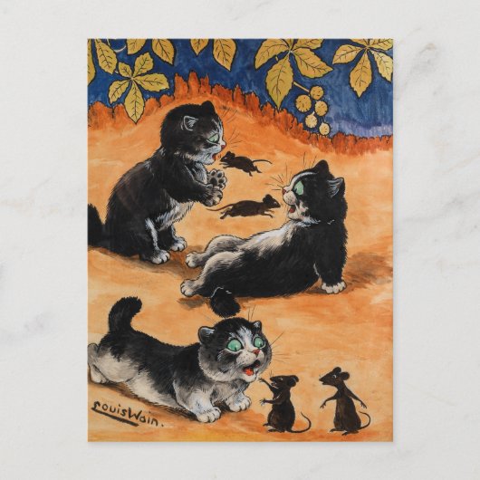 Kittens en Mice's Playtime door Louis Wain Feestdagenkaart (Voorkant)