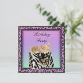 Kittens en Paarse luipaard print voor Birthday Par Kaart (Staand voorkant)