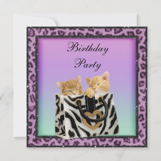 Kittens en Paarse luipaard print voor Birthday Par Kaart (Voorkant)