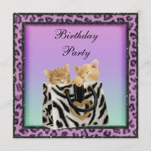 Kittens en Paarse luipaard print voor Birthday Par Kaart