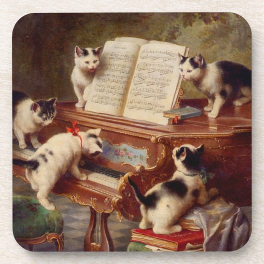 Kittens en Piano Bier Onderzetter (Voorkant)
