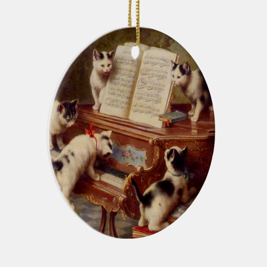 Kittens en Piano Keramisch Ornament (Rechts)