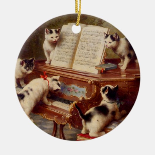 Kittens en Piano Keramisch Ornament (Voorkant)
