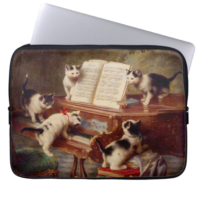 Kittens en Piano Laptop Sleeve (Voorkant)