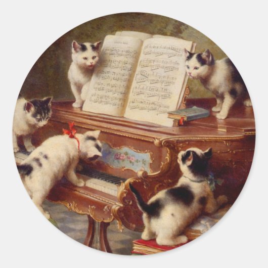Kittens en Piano Ronde Sticker (Voorkant)