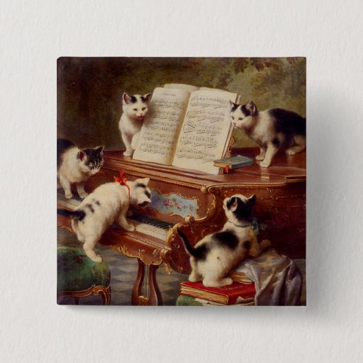 Kittens en Piano Vierkante Button 5,1 Cm (Voorkant)