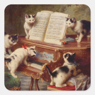 Kittens en Piano Vierkante Sticker