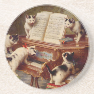 Kittens en Piano Zandsteen Onderzetter