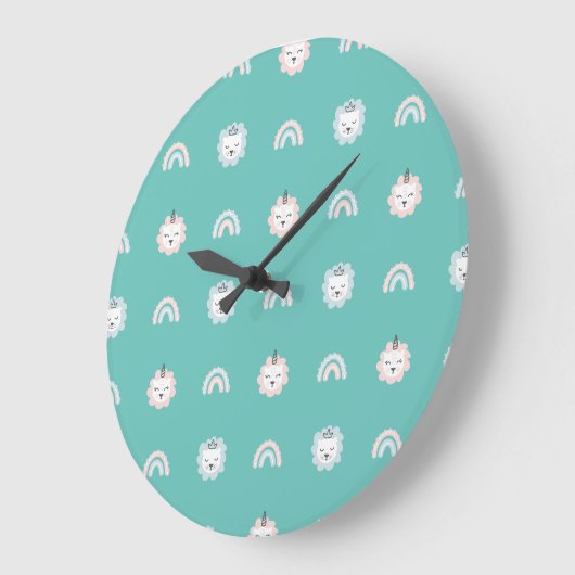 Kittens en Rainbows Patroon Blauwgroen ontwerp voo Grote Klok (Hoek)