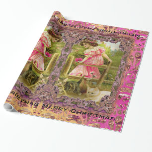 Kittens en Ribbons Victoriaans Cadeaupapier