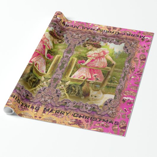 Kittens en Ribbons Victoriaans Cadeaupapier (Uitgerold)
