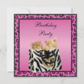 Kittens en roze luipaard print voor Birthday party Kaart (Voorkant)