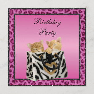 Kittens en roze luipaard print voor Birthday party Kaart