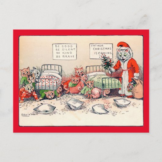 Kittens en Santa Cat, Louis Wain Briefkaart (Voorkant)