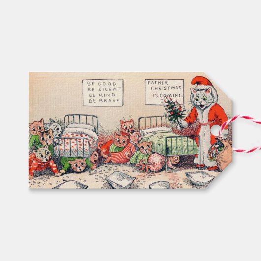 Kittens en Santa Cat, Louis Wain Cadeaulabel (Voorkant (Horizontaal))