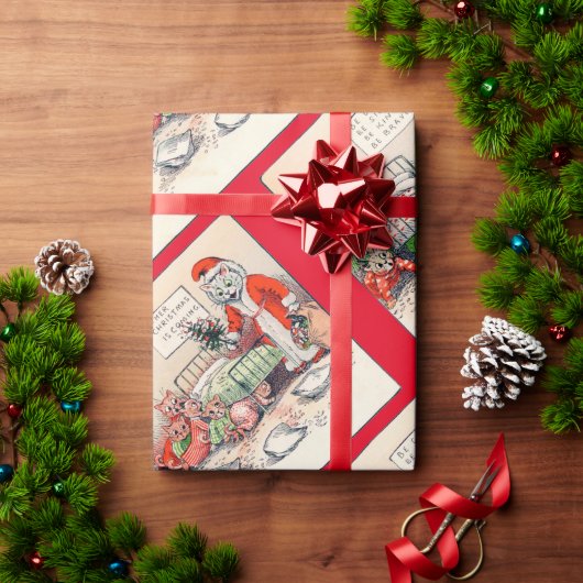 Kittens en Santa Cat, Louis Wain Cadeaupapier (Feestdagen Geschenken)