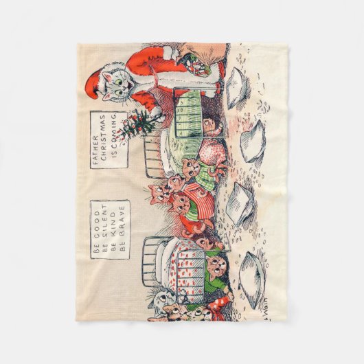 Kittens en Santa Cat, Louis Wain Fleece Deken (Voorkant)