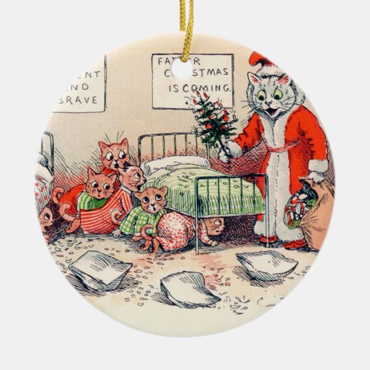 Kittens en Santa Cat, Louis Wain Keramisch Ornament (Voorkant)