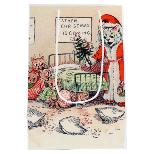 Kittens en Santa Cat, Louis Wain Medium Gift Bag Cadeauzakje (Achterkant)
