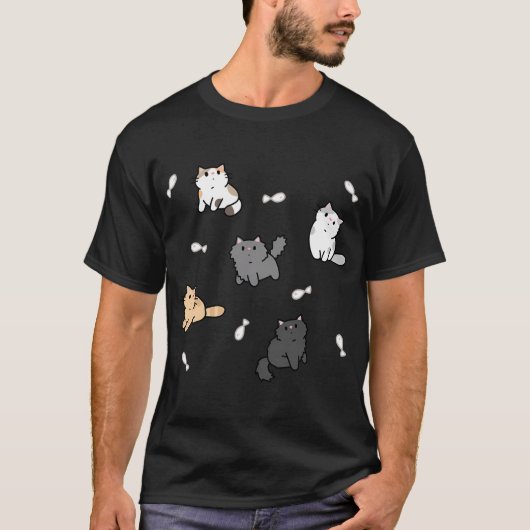 Kittens en vis patroon t-shirt (Voorkant)