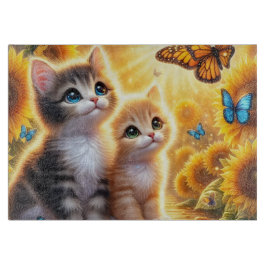 Kittens en zonnebloemen snijplank
