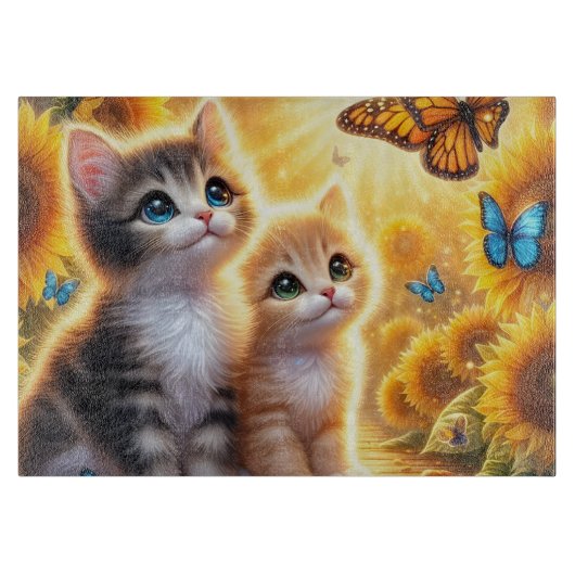 Kittens en zonnebloemen snijplank (Voorkant)