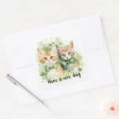 kittens Groene Bogen St Patricks Dag Vierkante Sticker (Envelop)
