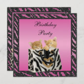 Kittens in Bag Zebra Print Faux Glitter Birthday Kaart (Voorkant / Achterkant)