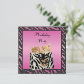 Kittens in Bag Zebra Print Faux Glitter Birthday Kaart (Staand voorkant)