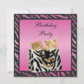Kittens in Bag Zebra Print Faux Glitter Birthday Kaart (Voorkant)