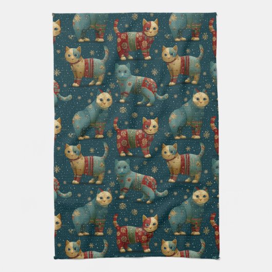 Kittens In Christmas Sweaters  Theedoek (Verticaal)