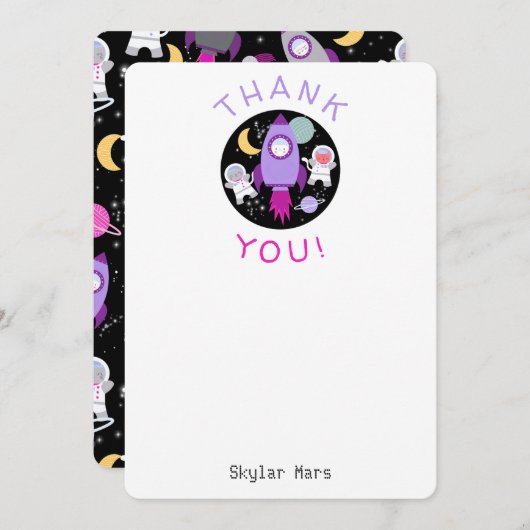 Kittens in de kosmos Kat Astronaut Kinderen Bedank Bedankkaart (Voorkant / Achterkant)