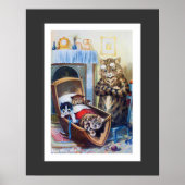 Kittens in de slede door Louis Wain Poster (Voorkant)