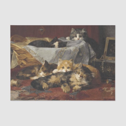 Kittens in een mandje van Charles van den Eycken Tissuepapier (Voorkant)