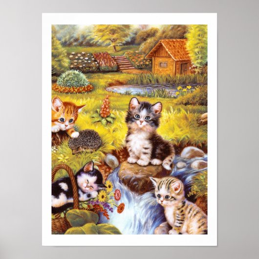 Kittens in een tuin poster (Voorkant)