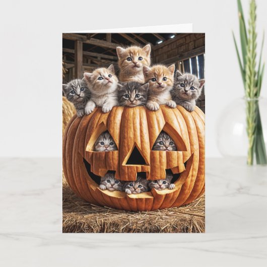 Kittens in Halloween pompoen Kaart (Voorkant)