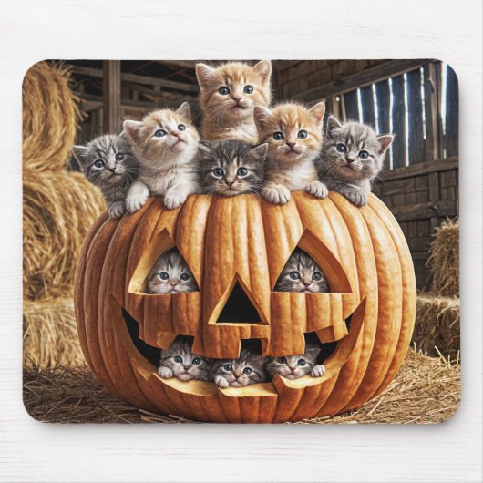 Kittens in Halloween pompoen Muismat (Voorkant)