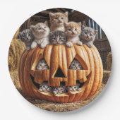 Kittens in Halloween pompoen Papieren Bordje (Voorkant)