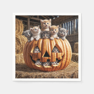 Kittens in Halloween pompoen Servet