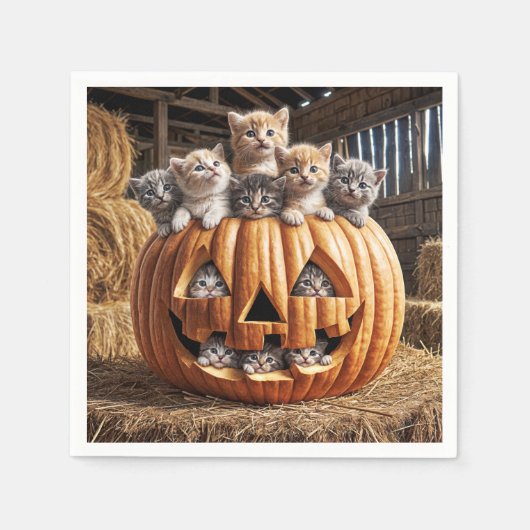 Kittens in Halloween pompoen Servet (Voorkant)