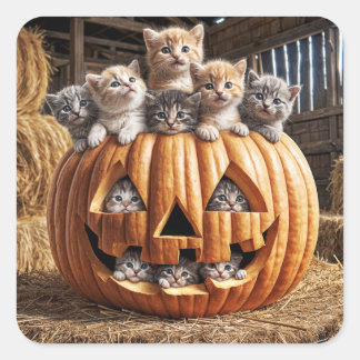 Kittens in Halloween Pompoen Vierkante Sticker