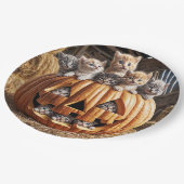 Kittens in Halloweenpompoen Papieren Bordje (Gekanteld)