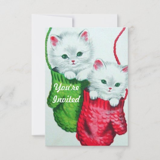Kittens in handschoenen vrolijk kerstfeest kaart (Voorkant)