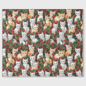 Kittens in Holly Kerstmis Cadeaupapier (Vlak)