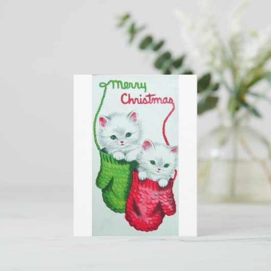 Kittens in Mittens Merry Kerstmis Feestdagenkaart (Staand voorkant)