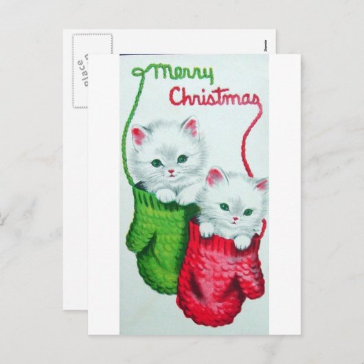 Kittens in Mittens Merry Kerstmis Feestdagenkaart (Voorkant / Achterkant)