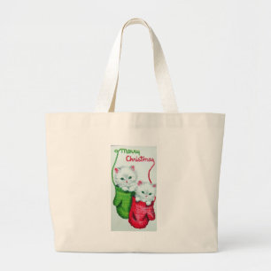 Kittens in Mittens Merry Kerstmis Grote Tote Bag