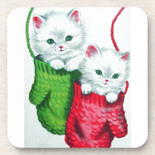 Kittens in Mittens Merry Kerstmis Onderzetter