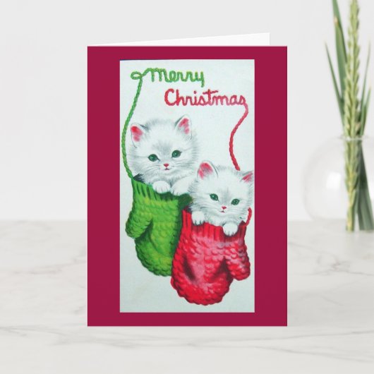 Kittens in Mutsen Prettig Kerstfeest Feestdagen Kaart (Voorkant)