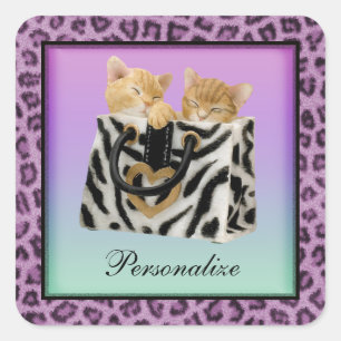 Kittens in Paarse handtas, luipaard Vierkante Sticker